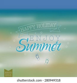 Vector illustration of blurred background for design. Abstract seaside. Sea water. Summer holiday. Hipster label. Template for poster. Retro backdrop. Mesh blurred background. EPS 8.