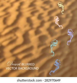 Vector illustration of blurred background for design. Background of desert or sand beach texture with ripple patterns. Outdoor. Travel design. Travel label. Template for poster. Retro backdrop. EPS 8.