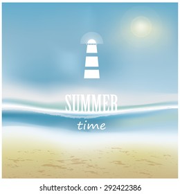 Vector illustration of a blurred vector background with a lighthouse symbol, summer theme