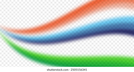 Vector illustration of blurred colorful curved stripes on transparent background