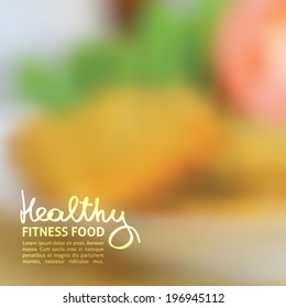 vector illustration, blurred food background, nuggets and vegetables