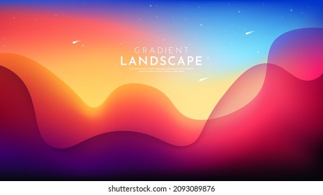 Vector illustration. Blurred minimalist wavy panoramic background. Bright gradient color. Futuristic style. Design for website, web page template, banner with text. Aurora borealis. Colorful night sky