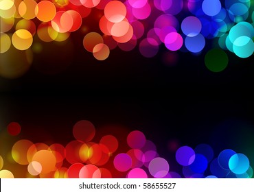 Vector illustration of blurred neon disco light dots pattern on dark background