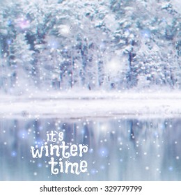 Vector illustration. Blurred photos winter with snowfall and ice rink