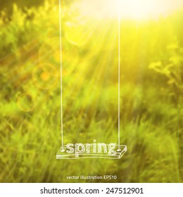 Vector illustration. Blurred picture of the solar meadow with sketch - swings