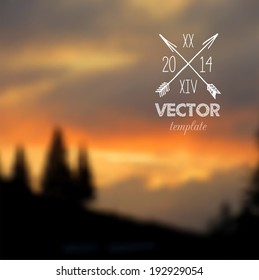 Vector illustration with blurred sunset landscape, can be used as web template, mobile interface template, backdrop background or universal design template. 