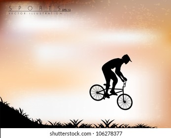 Vector illustration of bmx cyclist on grunge background.EPS 10.