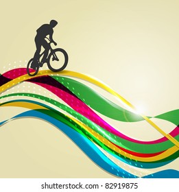 Vector illustration of BMX cyclist on rainbow