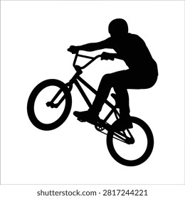 Vector illustration of a BMX rider performing a mid-air jump stunt.