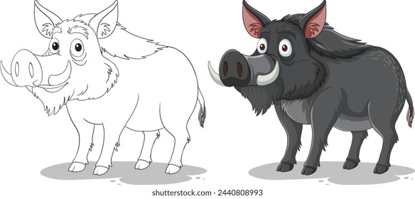 Vector illustration of a boar, colored and outlined.