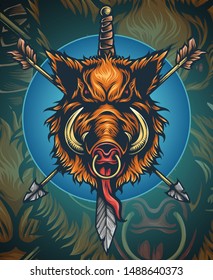 Vector illustration of Boar head weapon