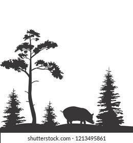 vector illustration . boar silhouette trees