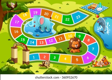 A vector illustration of board game design in animal theme