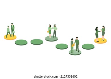 Vector Illustration Of Board Game With Worker Over Blocks. Business Negotiation. Manager Discussion. Project Deal. Smart Employee Flat Design For Website, Banner And Flyer