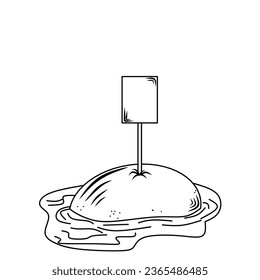 vector illustration of a board on rocks and water suitable for coloring or unique creations.