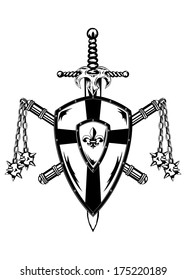 Vector illustration board sword and crossed maces