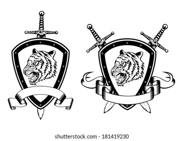 Vector illustration board sword and tiger head