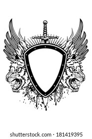 Vector illustration board sword and tiger head