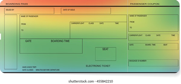 Vector illustration of a boarding pass or air ticket. The boarding pass was made with orange, yellow, blue and green