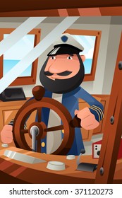 A vector illustration of boat captain on duty