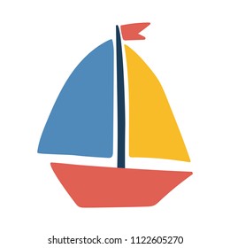 Vector illustration of boat. Boat flat icon isolated on white background. Yacht symbol in flat style. Summer illustration for web, mobile design, card, kid stuff. Summer vacation and sea travel logo.