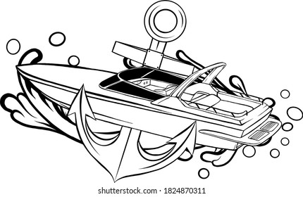 Vector Illustration with Boat Graphics on White Background.
