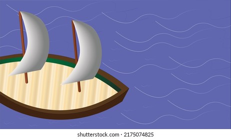 Vector illustration boat and many masts   sails sailing the blue sea  Illustration complete and simple waves formed by lines in gradient blue  white color  Vacation  trip cruise sea ship