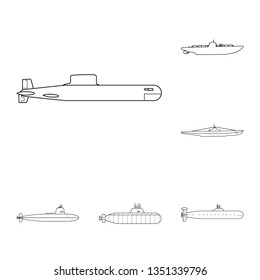Vector illustration of boat and navy icon. Collection of boat and deep   stock symbol for web.