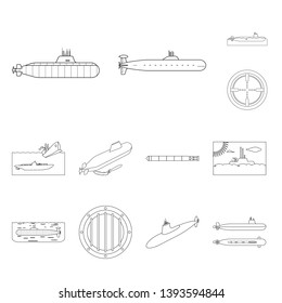 Vector illustration of boat and navy icon. Collection of boat and deep   stock vector illustration.
