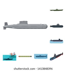 Vector illustration of boat and navy icon. Set of boat and deep   stock vector illustration.