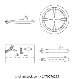 Vector illustration of boat and navy icon. Collection of boat and deep vector icon for stock.
