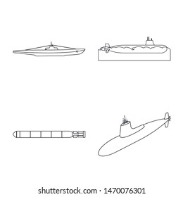 Vector illustration of boat and navy icon. Set of boat and deep vector icon for stock.