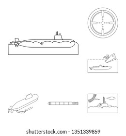 Vector illustration of boat and navy logo. Set of boat and deep   vector icon for stock.