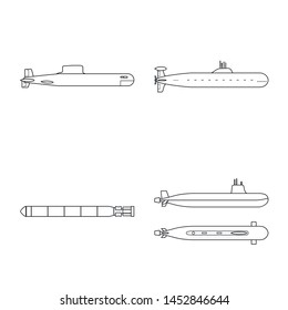 Vector illustration of boat and navy symbol. Set of boat and deep vector icon for stock.