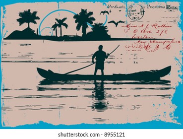 vector illustration of boat on river