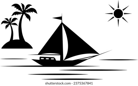 vector illustration of a boat on the water on a transparent background