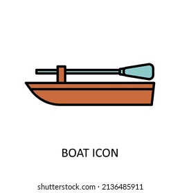 Vector illustration. Boat with paddle. Linear drawing
