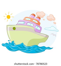 Vector illustration, boat sailing, card concept.