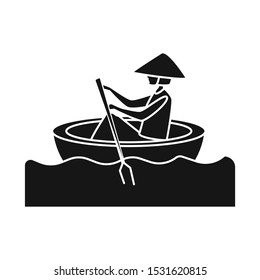 Vector illustration of boat and vietnamese icon. Web element of boat and paddle stock vector illustration.