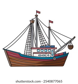 Vector Illustration of Boat with Vintage Illustration