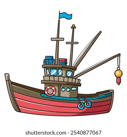 Vector Illustration of Boat with Vintage Illustration