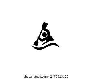 Vector illustration of a boatman on a kayak or canoe with oars