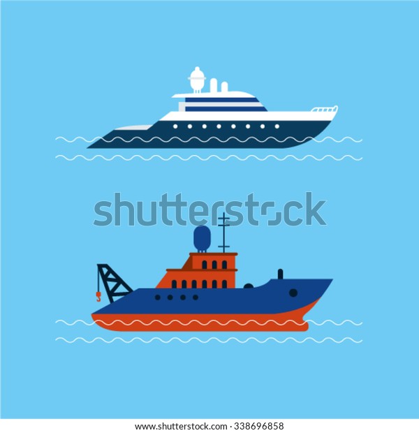 Vector Illustration Boats Blue Sea Background Stock Vector (Royalty ...