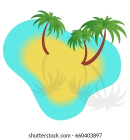 Vector illustration with boats sand and palm trees. Isolated on white background.