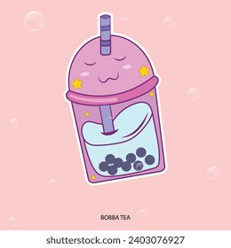 Vector illustration bobba tea cartoon editable asset template