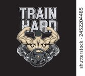 Vector Illustration of Body Builder in Back View, Weight Plates and Dumbbells with Vintage Illustration Available for Tshirt Design
