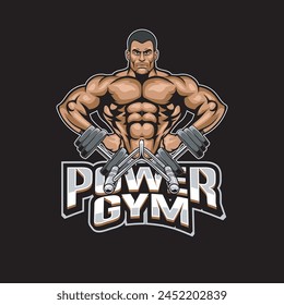 Vektorillustration von Body Builder und Hanteln mit Klassischer Illustration Verfügbar für Tshirt Design