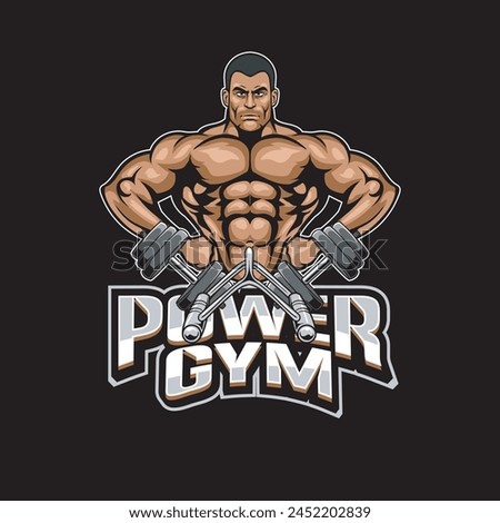 Vector Illustration of Body Builder and Dumbbells with Vintage Illustration Available for Tshirt Design