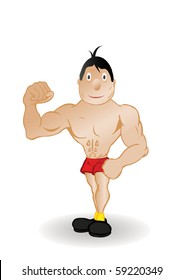 Vector Illustration The Body Builder In Red Pants.