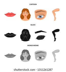 Vector illustration of body and part icon. Collection of body and anatomy stock vector illustration.